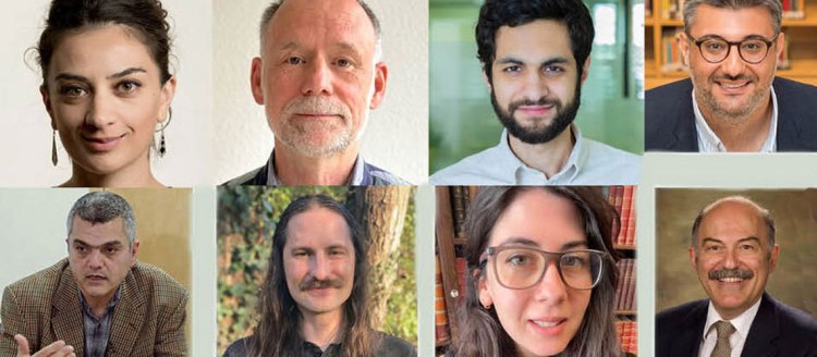 Headshots of conference presenters. Top left to right: Victoria Abrahamyan, Hans-Lukas Kieser, Robert Sukiasyan, Umit Kurt. Bottom left to right: Ara Sarafian, Sam Dolbee, Hazal Ozdemir, Barlow Der Murgrdechian