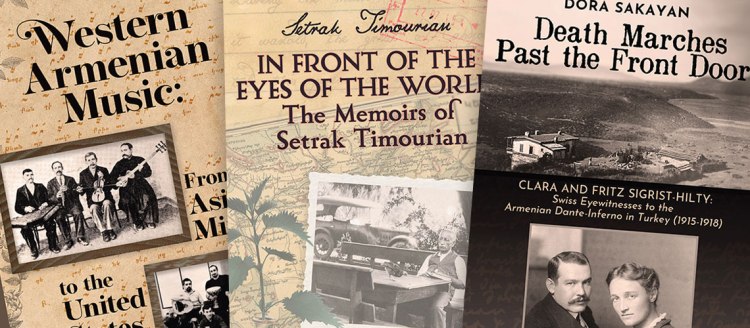 Armenian Series book covers stacked on top of each other.