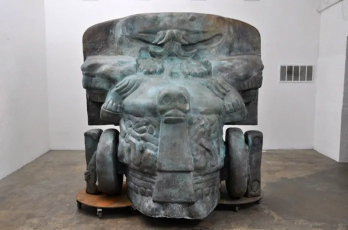 “Coatlicue and the Farm Workers’ Truck” bronze statue