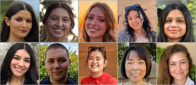 Head shots of ten Dean's Council Scholarship receipts. From top left to right: Alexandra Cota, Carli Elisa Medina, Devynn Brown, Jasmin Diaz, Jasmine Kaur. Bottom row left to right: Jovita Cancino Ortiz, Michael Steiner, Paulina Marin Contreras, Taeyo O’Connor, Taylor Carillo.