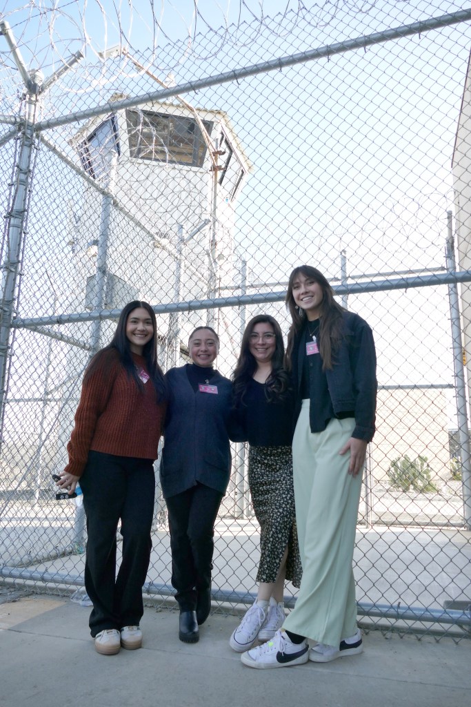 Members of the Fresno State Debate Team entering the prison complex.