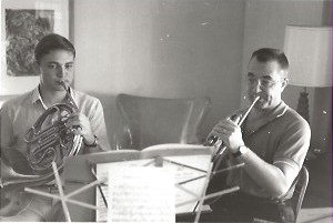 Prescott Winter plays French horn with his father Dr. James Winter (1967).