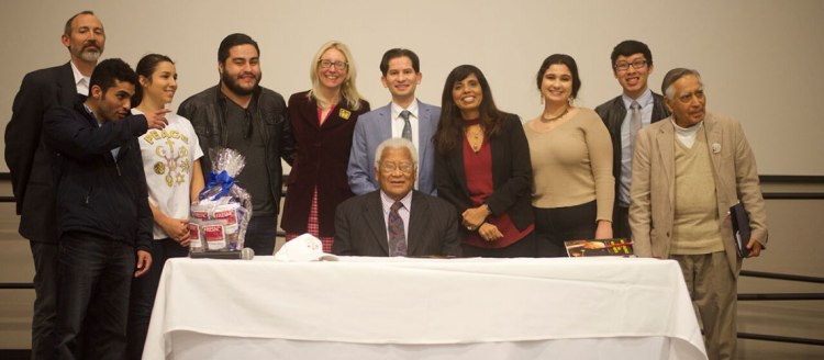 Reverend James M. Lawson with Fresno State administrators, faculty and students.