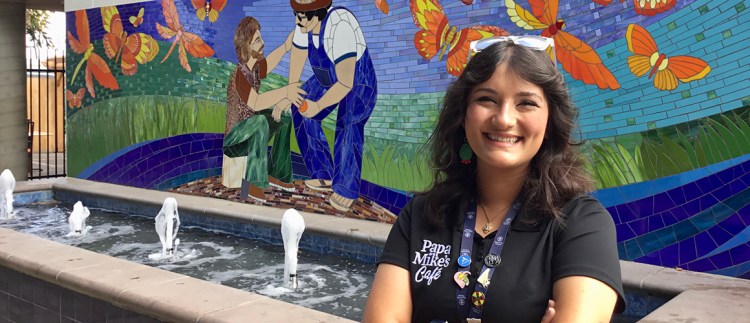 Fresno State alumna Mary Sosa coordinates volunteers at the Poverello House, where the organization’s services for people in need include daily hot meals at Papa Mike’s Cafe.