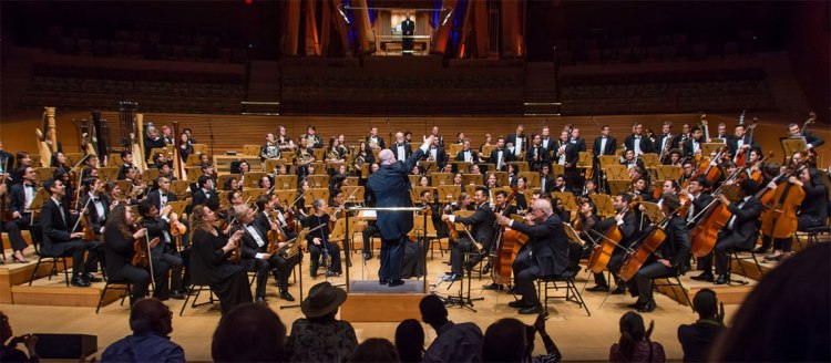 FOOSA Philharmonic Orchestra performs at the Walt Disney Concert Hall in Downtown Los Angeles.