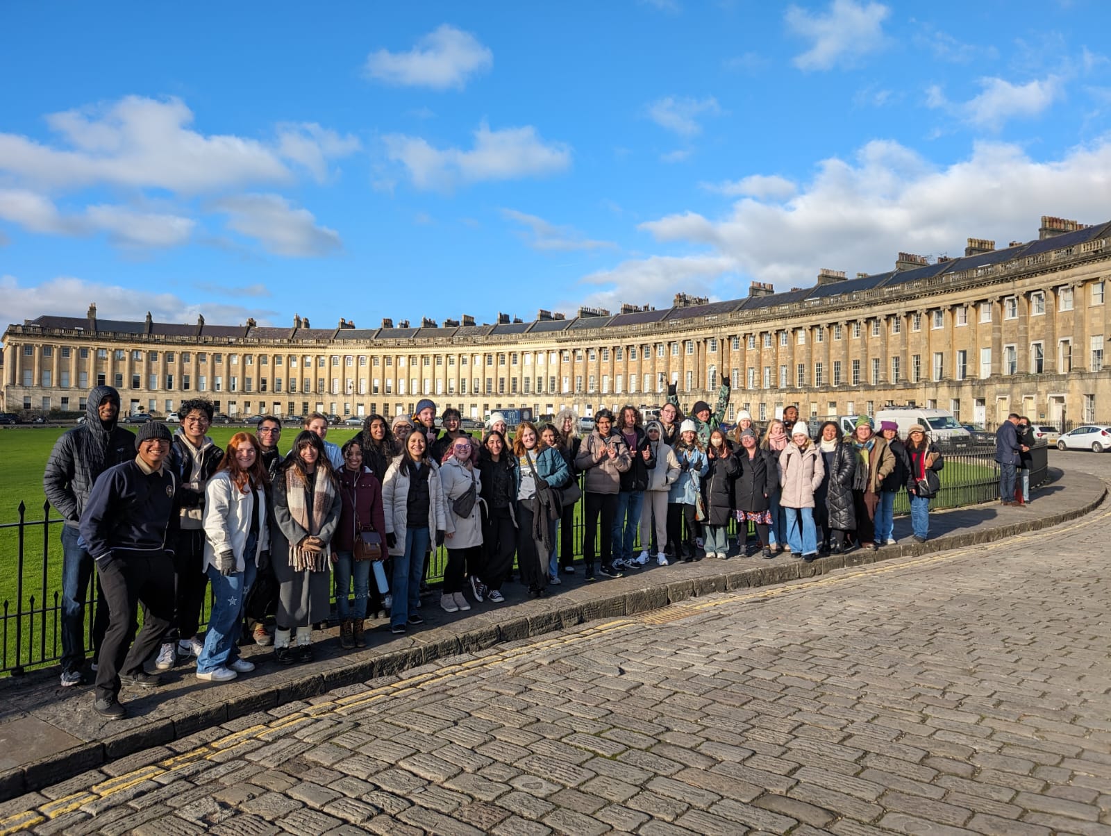 Fresno State students in front of the Royal Crescent at Bath.