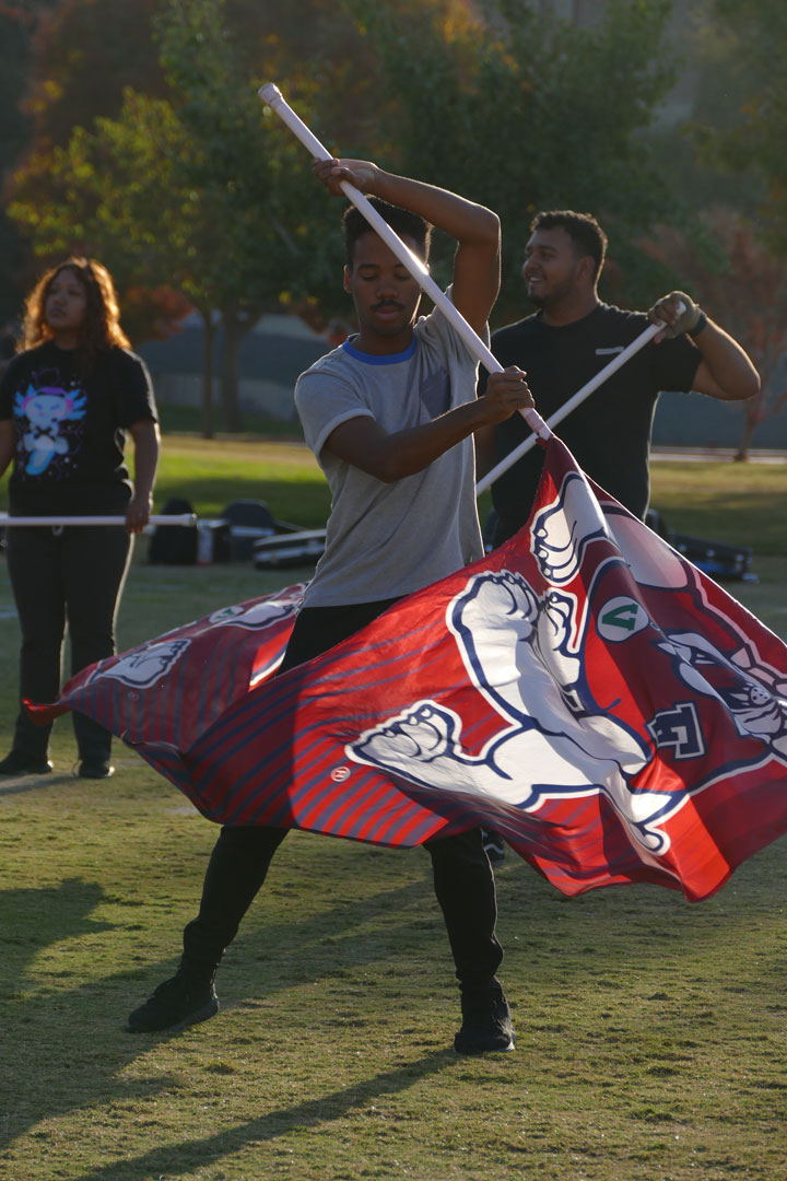 Color Guard member Caleb Benson during practice.