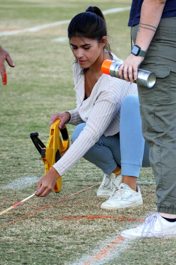 The 110 degree curve is marked for Rose Parade practice.
