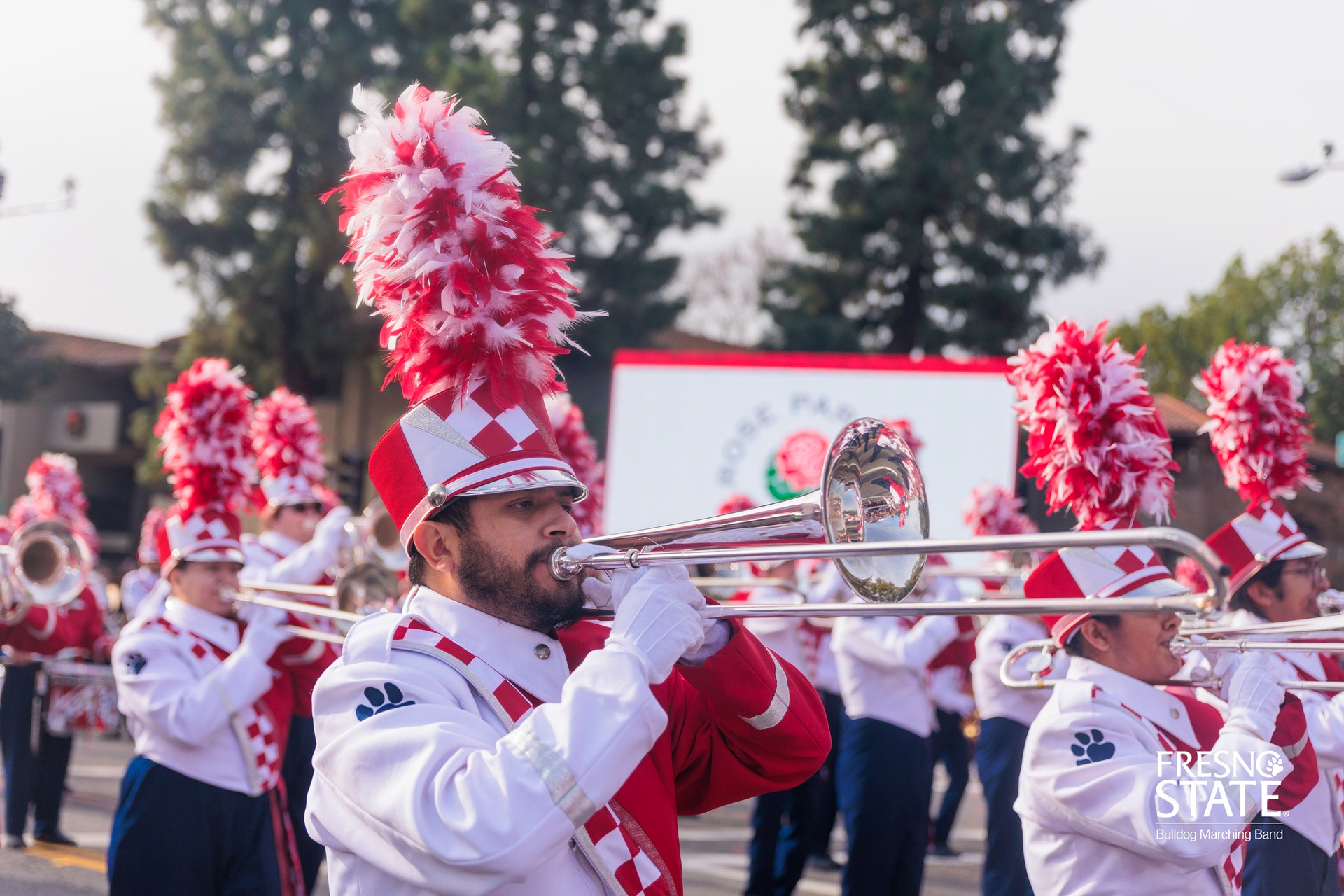 Trombone players at the 2023 Rose Parade