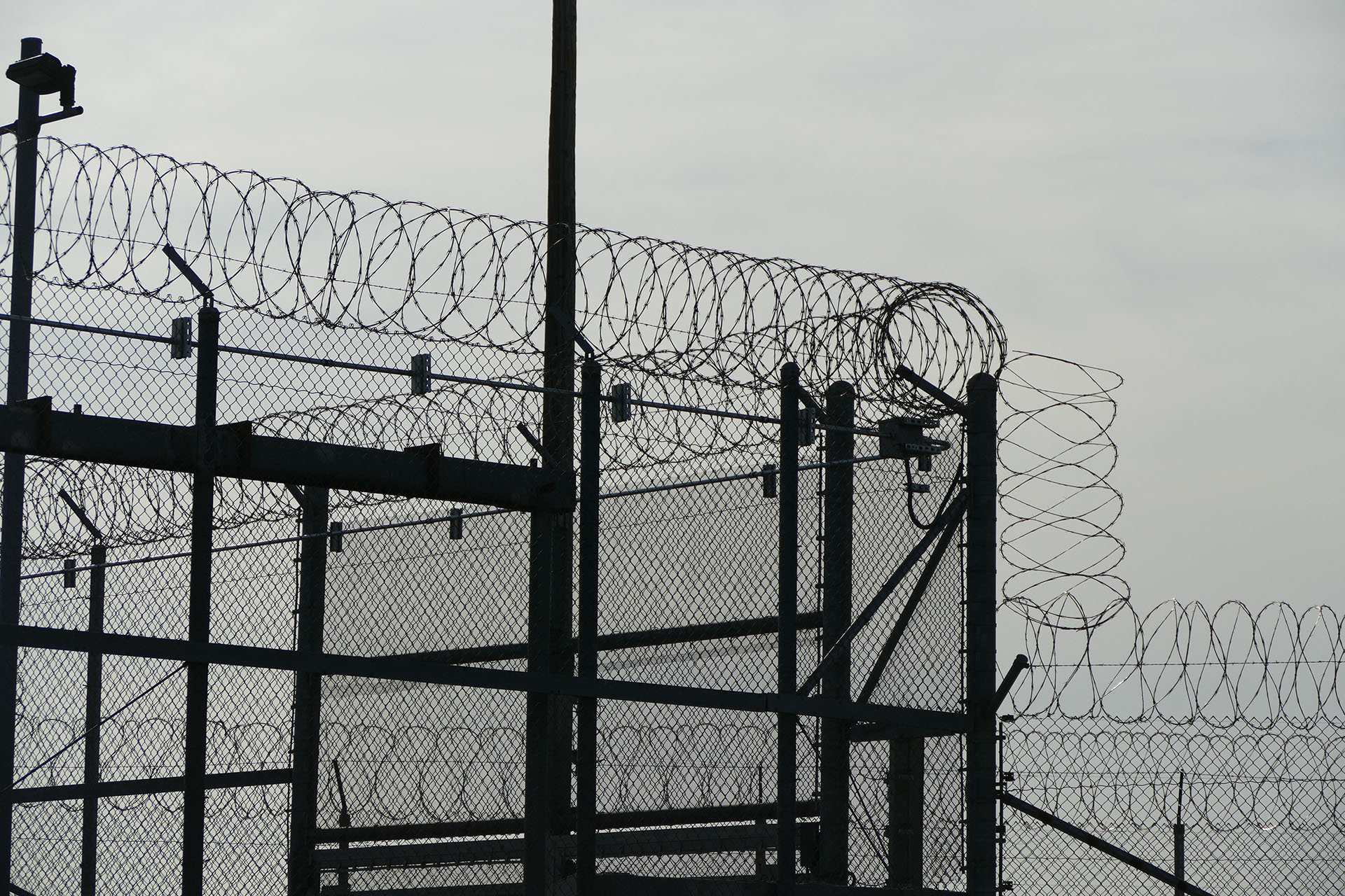 Razor wire and prison fencing.
