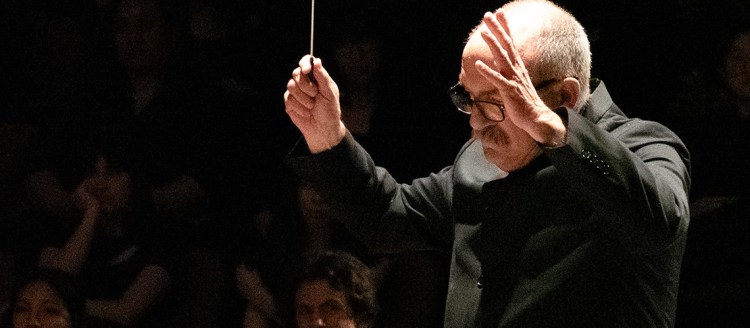 Dr. Gary Gilroy directs the Fresno State Wind Orchestra for the last time in the Concert Hall.