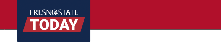 Fresno State Today logo with blue and red background.